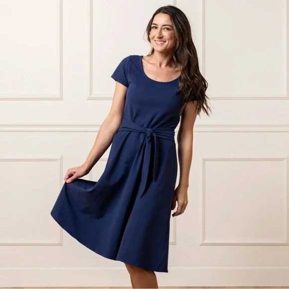 Hope & Henry Organic Cotton Tie Waist Dress Navy Blue Women’s Size 2 XS NWT - Picture 3 of 9